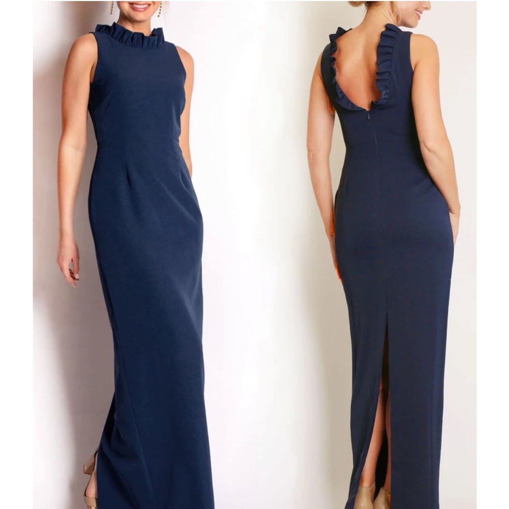 Chic Navy Ruffle Maxi Dress